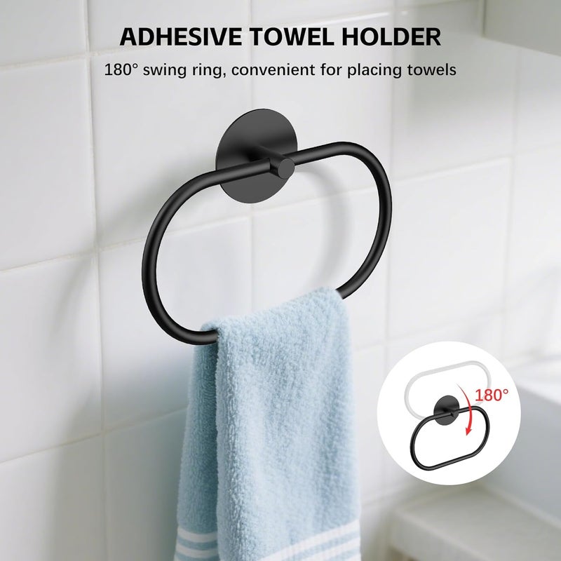 EZKEY Adhesive Towel Holder Matte Black Hand Towel Holder for Bathroom Wall Stainless Steel Towel Ring for Bathroom Hardware Accessories No Drilling, 2 Packs - Image 2